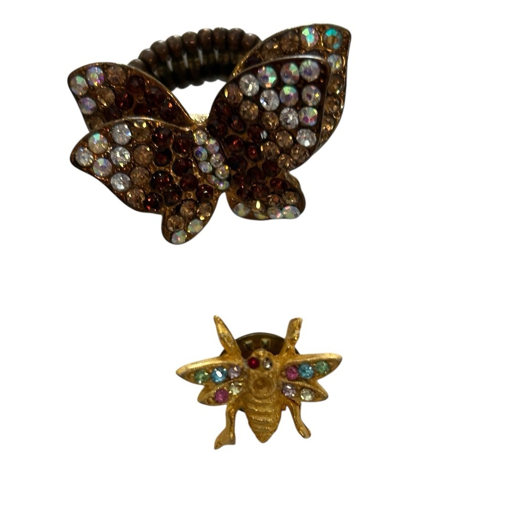Vintage funky set of embellished winged creatures jewelry butterfly bee